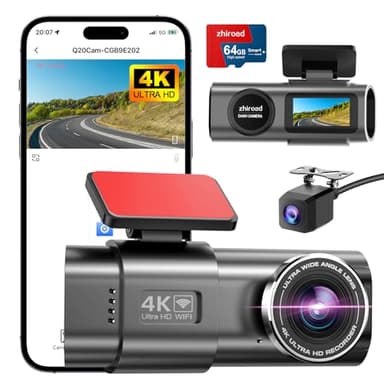 Dashcam Voiture 4K+1080P, Dash Cam avec écran IPS 1.47'', WiFi & App, Camera Voiture Grand Angle 170°, Vision Nocturne, Carte SD 64 G, WDR, G-Capteur, 24H Mode Stationnement, Enregistrement en Boucle