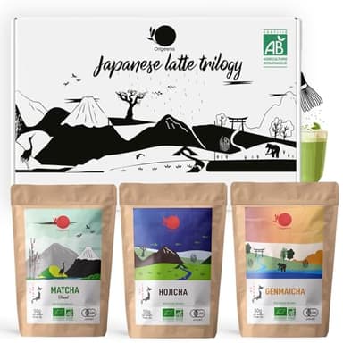 ORIGEENS Coffret Thé Matcha Latte Bio - Poudre de : Matcha, Hojicha, Genmaicha Bio, 3 * 50g