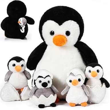 Aoriher 7 Pcs Set d’Animaux Pingouins 35 cm Maman Pingouin avec Bébés en Peluche avec 2 Oeufs en Peluche Doux Câlin pour Enfant Étudiant Retour à l’École Cadeau d’Échange en Classe