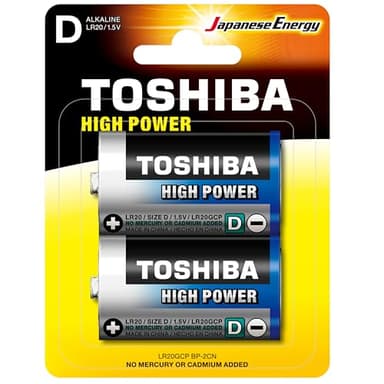 Toshiba Lot de 2 Piles D, Batteries Alcalines LR20, 1,5V, Ultra Longue Durée, 10 Ans de Conservation, Idéales pour Lampes, Radios, Jouets, Appareils Électroniques, 40700115