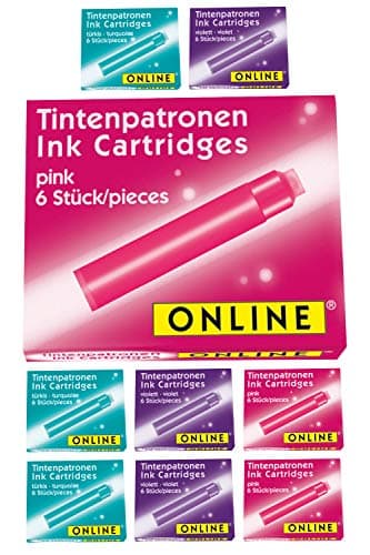 Cartouches d'encre standard ONLINE Colorées, pack économique, encre universelle pour stylos plume et rollers à cartouches standards