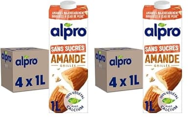 Alpro - Boisson Végétale - Lait d'Amande Grillée Sans Sucres - 1L - Lot de 8x1L