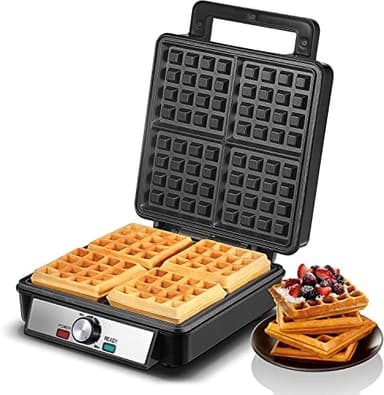 FOHERE 4-plaques gaufrier 1200W, revêtement antiadhésif, régulateur de brunissage, acier inoxydable