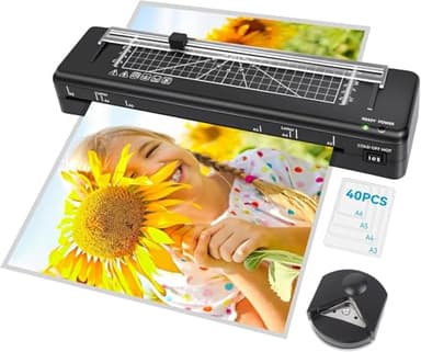 Plastifieuse A3,Plastifieuse à chaud et à froidet à Froid avec Pochettes pour 40 A3/A4/A5/A6, Coupe-papier et Arrondisseur d'angle de Plastification pour Bureau Maison Carte École