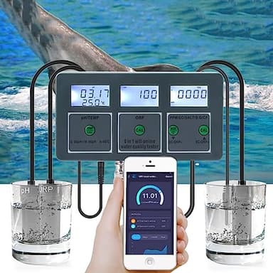 Moniteur de qualité de l'eau WiFi 8 en 1 avec analyseur de pH, TDS, salinité, température, S.G., EC, ORP pour aquarium, piscine, hydroponie