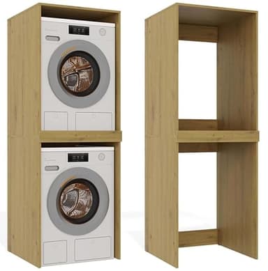BDW Armoire de Machine à Laver et sèche-Linge Pola Twin - 180 x 64 x 64 cm - Meuble de Salle de Bain Haut - Meuble de Salle de Bain - Sèche-Linge - Chêne Artisan
