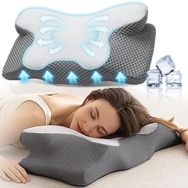 Trongle Oreiller Cervical Ergonomique Mémoire de Forme – 2 Hauteurs pour Alignement Cervical, Confort Optimal pour Dormir sur Le Côté, Le Dos ou Le Ventre, Soulagement des Douleurs Cervicales (Gris)