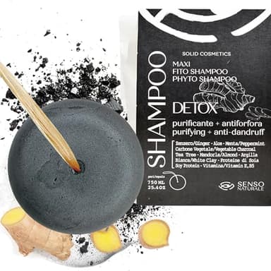 Senso Naturale Shampoing Solide Cheveux Gras Detox, Antipelliculaire et Dermatite Séborrhéique avec Charbon Végétal, Tea Tree, Gingembre, Huile de Coco | 100% Naturel et Vegan | PH 4.5-5.0 (1)