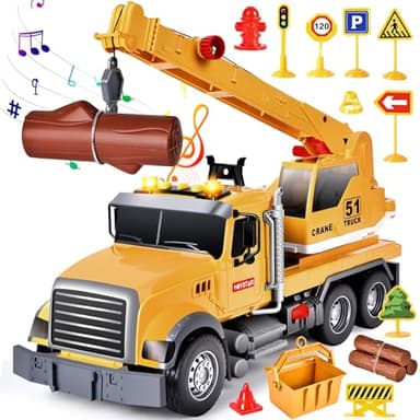 Aragallant Camion Grue Jouet Enfant, Grue de Chantier avec Son, Véhicule Chantier Jouet Garçons, Cadeaux pour Enfants de 5 à 7 Ans