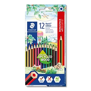 STAEDTLER - Noris colour 185 - Etui carton 12 crayons de couleur assortis en bois upcyclé + 1 crayon graphite 120-2 offert - 185 SET9
