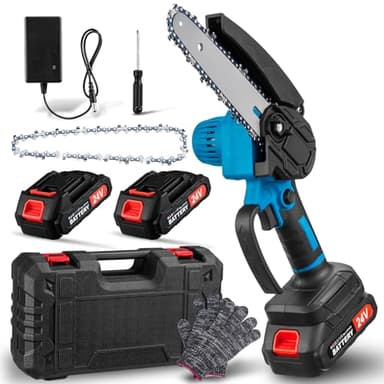 Mini Tronconneuse a Batterie 4000mAh, 6 Pouces 1000W Tronconneuse Electrique sans Fil, avec 2 Batteries 2000mAh Rechargeables, Elagueuse Batterie Compatible avec Makita, Pour La Coupe Du Bois