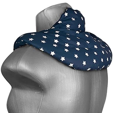 Coussin de nuque avec col montant - Bouillotte pour cervicales - Coussin aux graines de lin - Compresse chaude ou froide pour épaules et cou - Design: bleu étoilé
