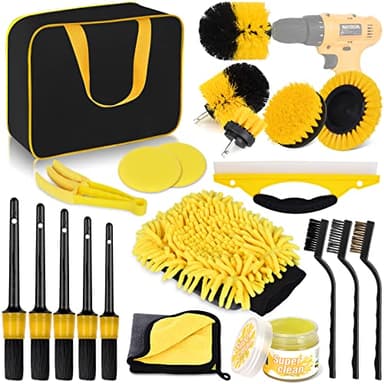 Herrfilk 20 Pcs Kit Nettoyage Voiture, Produit Nettoyage Voiture avec Brosse Visseuse, Nettoyage Voiture Intérieur et Extérieur, Fentes d'aération, Tableau de Bord, Moteur, Roues,Nettoyage Domestique