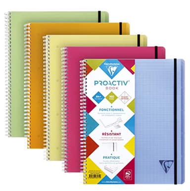 Clairefontaine 328171C Proactiv'Book Cahier-Trieur à Spirale Perforé - A4+ 22,5x29,7 cm - 160 Pages Détachables Grands Carreaux Cadrées - Papier Blanc 90 g - Couverture Polypro - Couleur Aléatoire