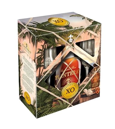 PLANTERAY RUM - XO 20th Anniversary Coffret - Bouteille 70 cl + 2 verres - Rhum Vieux Ambré - Origine : Barbades - Notes de Vanille, Cacao & Epice - 40% Alcool