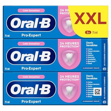 Oral-B Dentifrice Pour Les Dents Sensibles Pro-Expert Calm Sensation, Conçu Pour Protéger Les Gencives, Contre Taches En Surface, Brossage Pour Une Protection Professionnelle - Lot de 3
