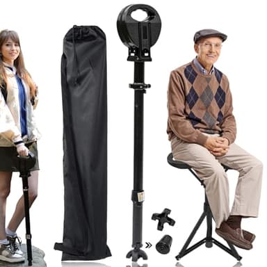 Canne de Marche réglable avec Siège pour, Charge maximale de 250 kg, Canne Pliante Portable, Béquilles Tabouret pour Adultes, avec Coussin pour Personnes âgées Tabouret de Repos de Voyage