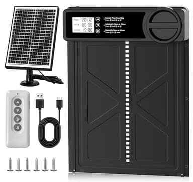 Porte Poulailler Automatique Solaire Anti-Pincement avec Minuterie du Soir/Matin, Porte Automatique Poulailler Solaire | Grand Panneau Solaire | Batterie Haute Capacité | Télécommande | Aluminium