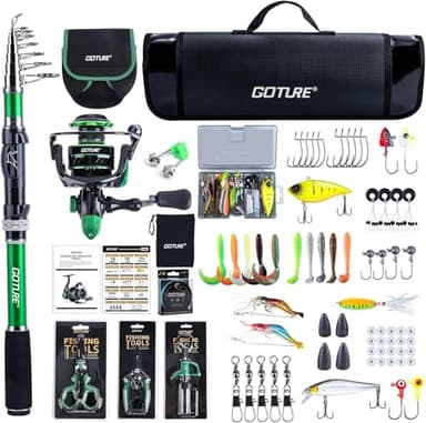 Goture Canne à Pêche Complet (Carbone 24T), Canne Surfcasting Télescopique en Fibre de Carbone & Moulinet Spinning avec 9+1 Roulements à Billes Scellés, avec Accessoires et Housse - Professionnelle