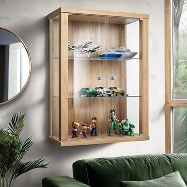 K-Möbel Vitrine Murale Verre (80x60x25cm) - Fabriqué en Allemagne - Petite Vitrine en Verre Suspendue avec 2 étagères réglables en Verre trempé (ESG) in Hêtre - armoires vitrées de présentation