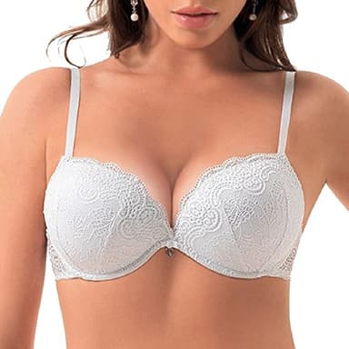 LORMAR Soutien-gorge Balconcino Double Dentelle Bonnets Super Push Up 2 tailles de plus, Blanc, 80B