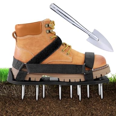 Ohuhu Sandales Aérateur Pelouse Installation Gratuite, Aérateur de pelouse avec Pelle en Acier Inoxydable, Chaussure à Gazon Chaussures à Ongles Scarificateur Gazon Chaussures pour Gazon, Noir