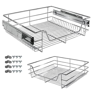AREBOS Tiroir télescopique | pour largeur d'armoire/chromé/choix du kit | Tiroir de cuisine Coulisse à panier Coulisse d'armoire, inserts de tiroirs pour armoire de cuisine | 60 cm