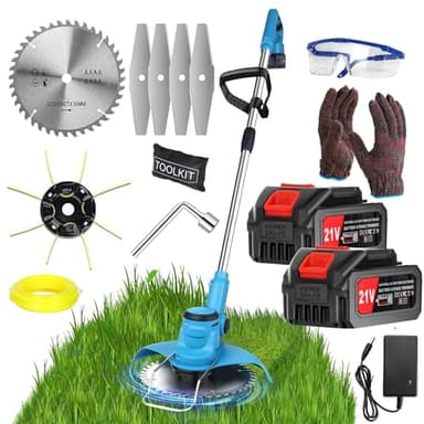 Debroussailleuse Electrique 21V Coupe Bordure sans Fil avec Batterie 4.0AH et 3 Types De Lames Débroussailleuse à Batterie Diamètre de Coupe 20cm Légère à Faible Bruit pour Jardin Élagage