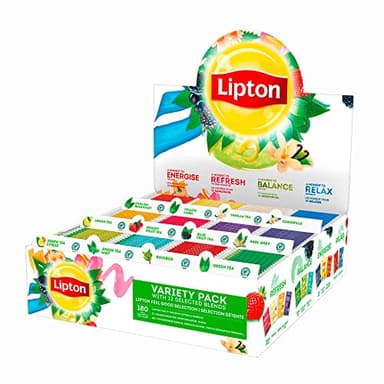 Lipton coffret Thés et Infusions, Sélection Lipton Feel Good, 12 parfums différents de thés noirs, thés verts et infusions, 1 boite, 180 sachets