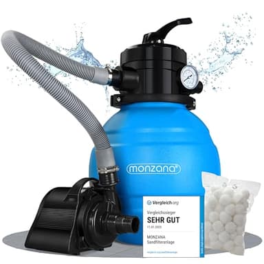 Monzana® Pompe Filtre à Sable MZPP100 5000l/h 100W 320g Boules Filtration vanne 7 Voies raccord 32/38 mm Filtre à Sable système de Filtration Piscine