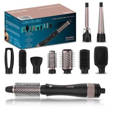 Cecotec Brosse à Air Bamba CeramicCare 10 en 1 Styler, 1000 W, Lisse, Ondule, Donne du Volume et Sèche, 10 Têtes Interchangeables, 3 Températures, 2 Vitesses, Revêtement Céramique, Fonction Cool Air