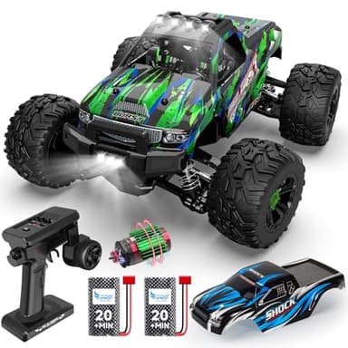 Voiture télécommandée 1:14 RC brushless 75+ km/h Offroad, 4WD rapide avec 7 lumières, 2 batteries, 2,4 GHz tout-terrain, voiture radiocommandée pour adultes à partir de 8 ans
