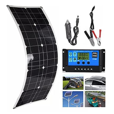 ChesKi Kit De Panneau Solaire Flexible (100 W 200 W 300 W 400 W 500 W 600 W) + ContrôLeur 40 A, Panneau Solaire Portable d'alimentation USB 12 V pour Camping-Car/Toit/Bateau/Voiture/Camping,1x100W