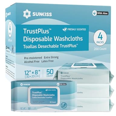 SUNKISS Trustplus Lingettes pour Adultes, Lingettes Nettoyantes Extra Épaisses 20 x 30 cm pour le Corps avec Aloès pour Incontinence et Hygiène Intime, Parfumé, 200 Unité