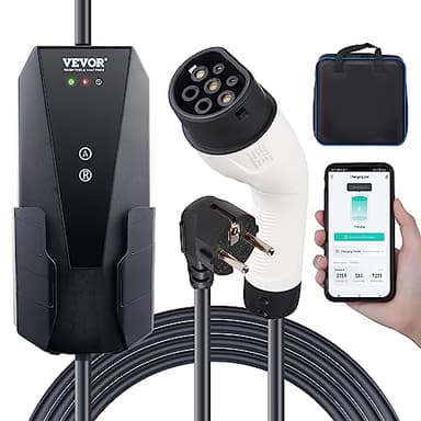 VEVOR Chargeur EV Portable Type 2 Chargeur Voiture Électrique 16 A 3,7 kW avec Câble de Charge 8,6 m Prise CEE 7/7 Station de Charge IEC62196 Étanche IP66 avec Sac de Rangement Crochet Câble de Charge