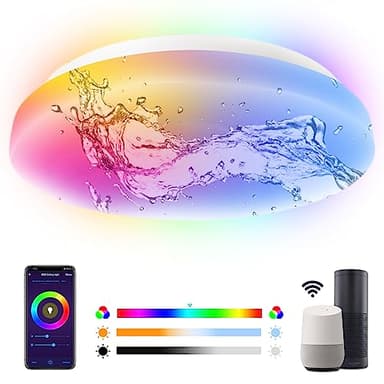 ANTELA Plafonnier LED Wi-Fi 20W 2200LM IP65, Luminaire Plafonnier RGB Blanc Chaud/Froid(2700K-6500K) Dimmable, Contrôle APP, Compatible Alexa Google Home pour Salle de Bain Chambre, Ø22cm
