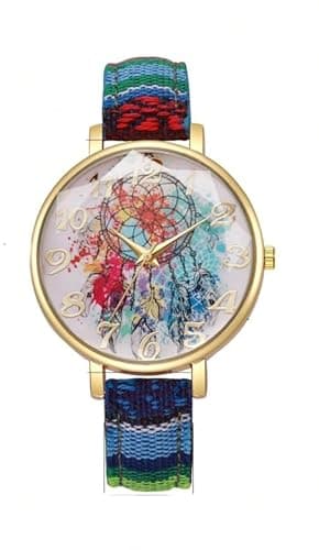 ALCENTIS Montre Femme Boème - Grand Cadran Rond- Style Vintage (Bracelet Multicolore - Boitier doré)
