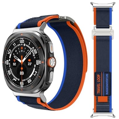 Kamita Sport Nylon Bracelets Compatible avec Samsung Galaxy Watch Ultra Strap, élastique Trail Loop Watchband pour Femme Homme, Bande de Remplacement Tressé pour Galaxy Watch Ultra 47mm (Orange-Bleu)