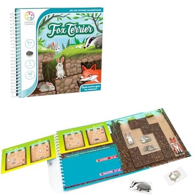 SmartGames - Fox Terrier - Jeu de Réflexion Magnétique pour Voyage - 48 Défis de Niveau Facile à Difficile - Une Aventure Souterraine - Livret de Poche - 1 Joueur - pour Enfants Dès 5 Ans