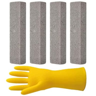 Pierre Ponce Pied, Pierre Blanche de Nettoyage - Bamyli Kit 4 Pierres Réutilisables avec Gants, pour Nettoyer Toilettes, Carrelage et Soin des Pieds