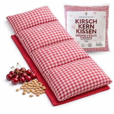 Strauss Home® Coussin chauffant en noyaux de cerises grand, micro-onde, coussin à graines micro-onde, coussin chauffant pour le cou et les épaules, tissu en coton 50x20cm (Rouge Vintage)
