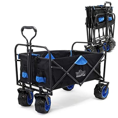 WilTec Chariot de Transport Pliable – 940 x 630 x 810 mm – capacité de Charge 100 kg – avec Larges Roues et Poignées – Diable Tout Terrain pour Outils Jardin Randonnées Plage