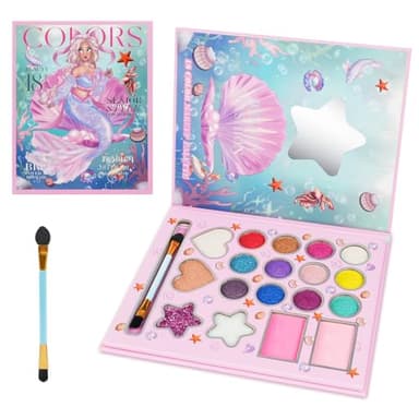 Aomig Ensemble de maquillage pour enfants, 18 couleurs, lavable, avec miroir, non toxique, cadeau pour enfants, jeux de simulation, jouets, cadeaux d'anniversaire et de Noël