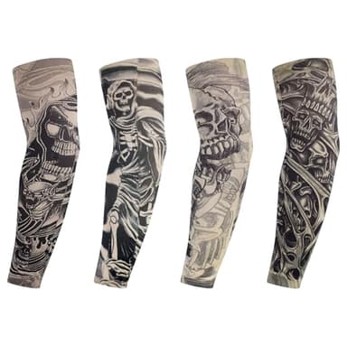 VPB 4 Pièces Manchons de Tatouage,Tatouage Temporaire Manchettes de Bras Faux pour Hommes Femmes,Tatouages temporaires Manches en Nylon pour Fête,Halloween,Carnaval.