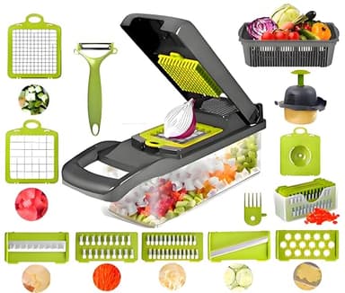AGSYFFD Coupe légumes multifonctionnel 16 en 1 Coupe légumes manuel Coupe légumes avec 7 lames interchangeables