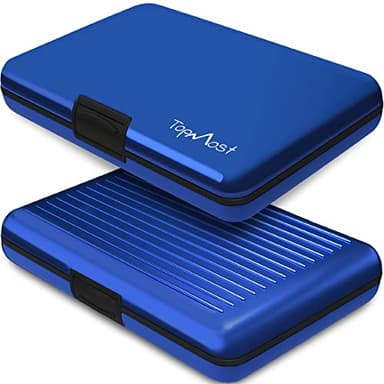 TopMost Portefeuille en Aluminium avec Blocage RFID | Porte-Cartes de crédit Unisexe | Fentes pour 12 Cartes et Billets | Bleu, 11 x 7,5 x 2cm | Porte-Cartes et Portefeuilles