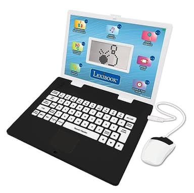 Lexibook, Ordinateur Portable éducatif bilingue Anglais/Français, 124 activités de Langue, écriture, mathématiques, logique, Musique et Jeux, Garçons et Filles, JC498i1