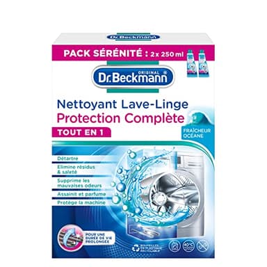 Dr. Beckmann - Nettoyant Lave-Linge Protection Complète - Nettoyant Machine à Laver - Elimine Tartre, Résidus & Saleté - Supprime Les Mauvaises Odeurs & Protège Votre Machine - 2x250ml