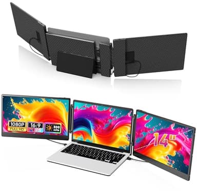 PIPOPAD 14" Ecran Portable, Extension d'écran pour Ordinateur Portable, 1080P FHD Triple Moniteur, Écrans PC with HDMI/USB-C Plug & Play pour Mac Windows Chrome