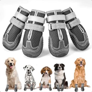 OHCOZZY Chaussure Chien avec Maille Respirante, Antidérapantes Bottines Chien avec Sangles Réfléchissantes, Semelles en Résistant à l'usure pour Petits, Moyens et Grands Chiens 4 Pièces(L, Noir)